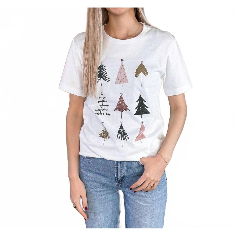 NEW KISSED APPAREL colorful christmas trees graphic tee in white